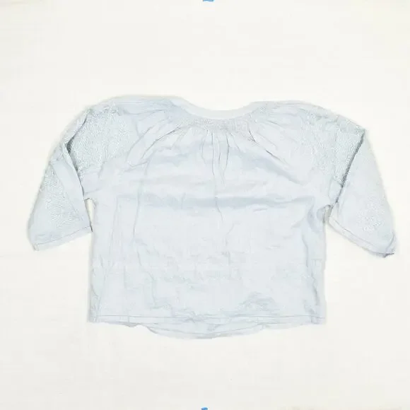 Magaschoni Women's Blouse V Neck 3/4 Sleeve Solid V Neck Linen Blue Size L - Picture 3 of 8